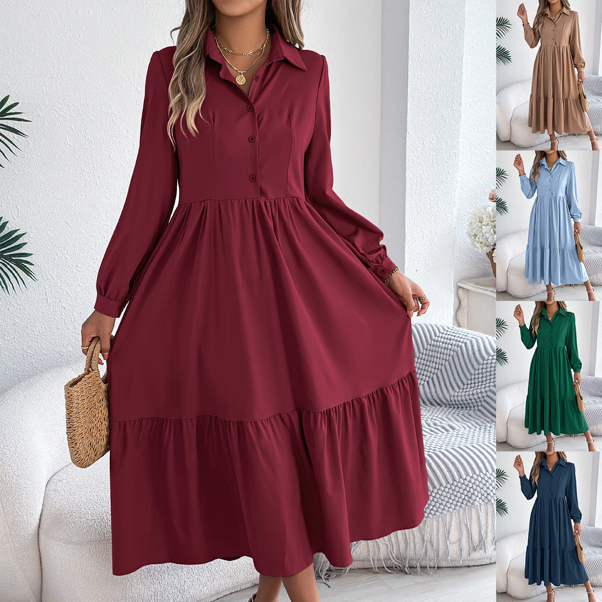 F&R Liyana Ruffle-Flow Shirt Dress