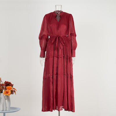 F&R Serina Pleated Lantern Sleeve Dress