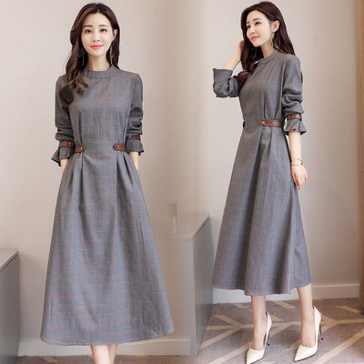 F&R Seoul Grace Plaid Long Sleeve Maxi Dress