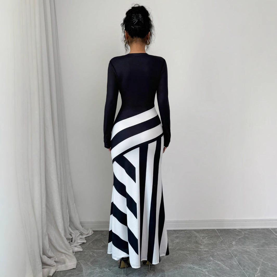 F&R MonoWave Striped Fishtail Dress