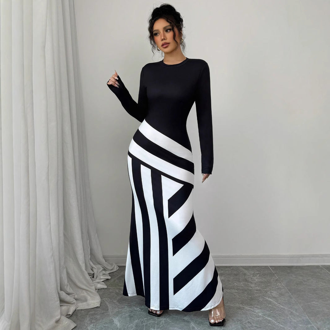 F&R MonoWave Striped Fishtail Dress