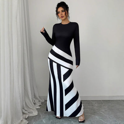 F&R MonoWave Striped Fishtail Dress