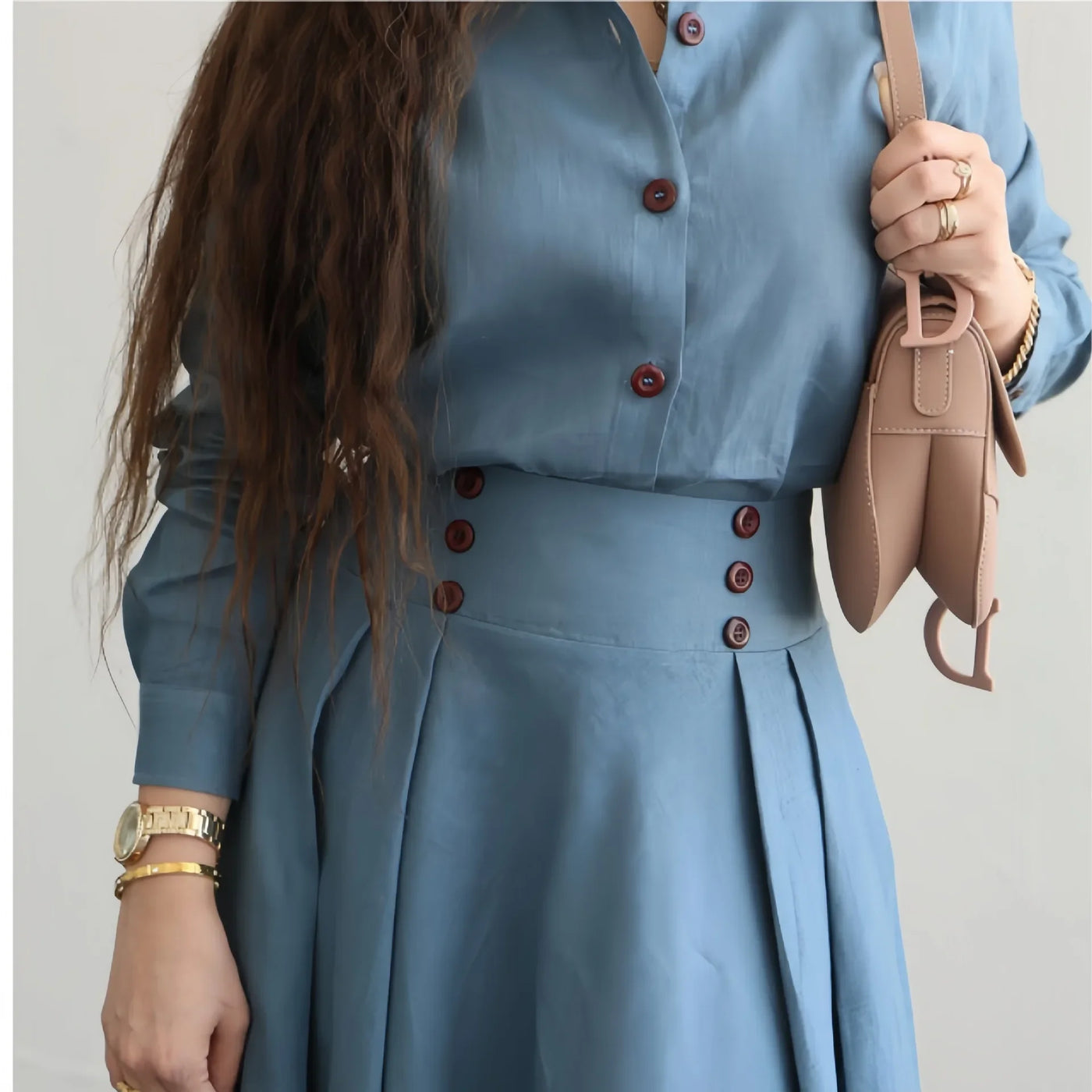 F&R Lapel-Breasted Two-Piece Skirt Set in Blue