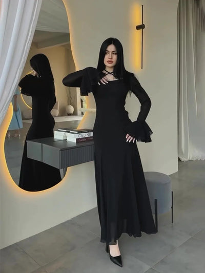 F&R Chiffon Ruffled Strap Slim Fit Dress