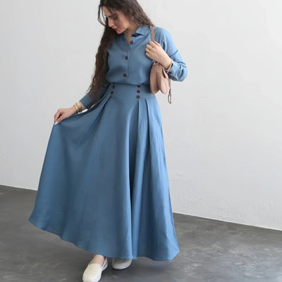 F&R Lapel-Breasted Two-Piece Skirt Set in Blue