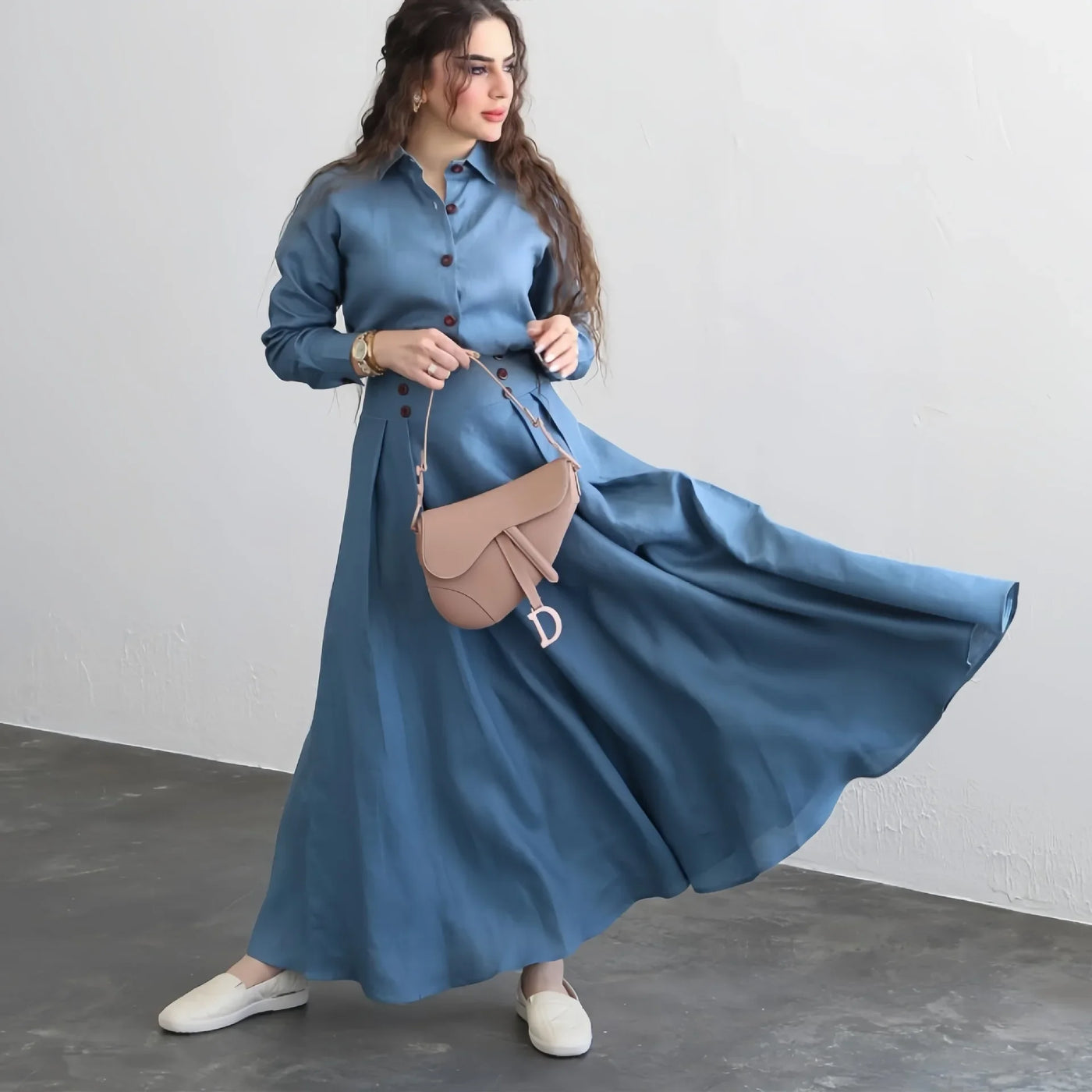 F&R Lapel-Breasted Two-Piece Skirt Set in Blue