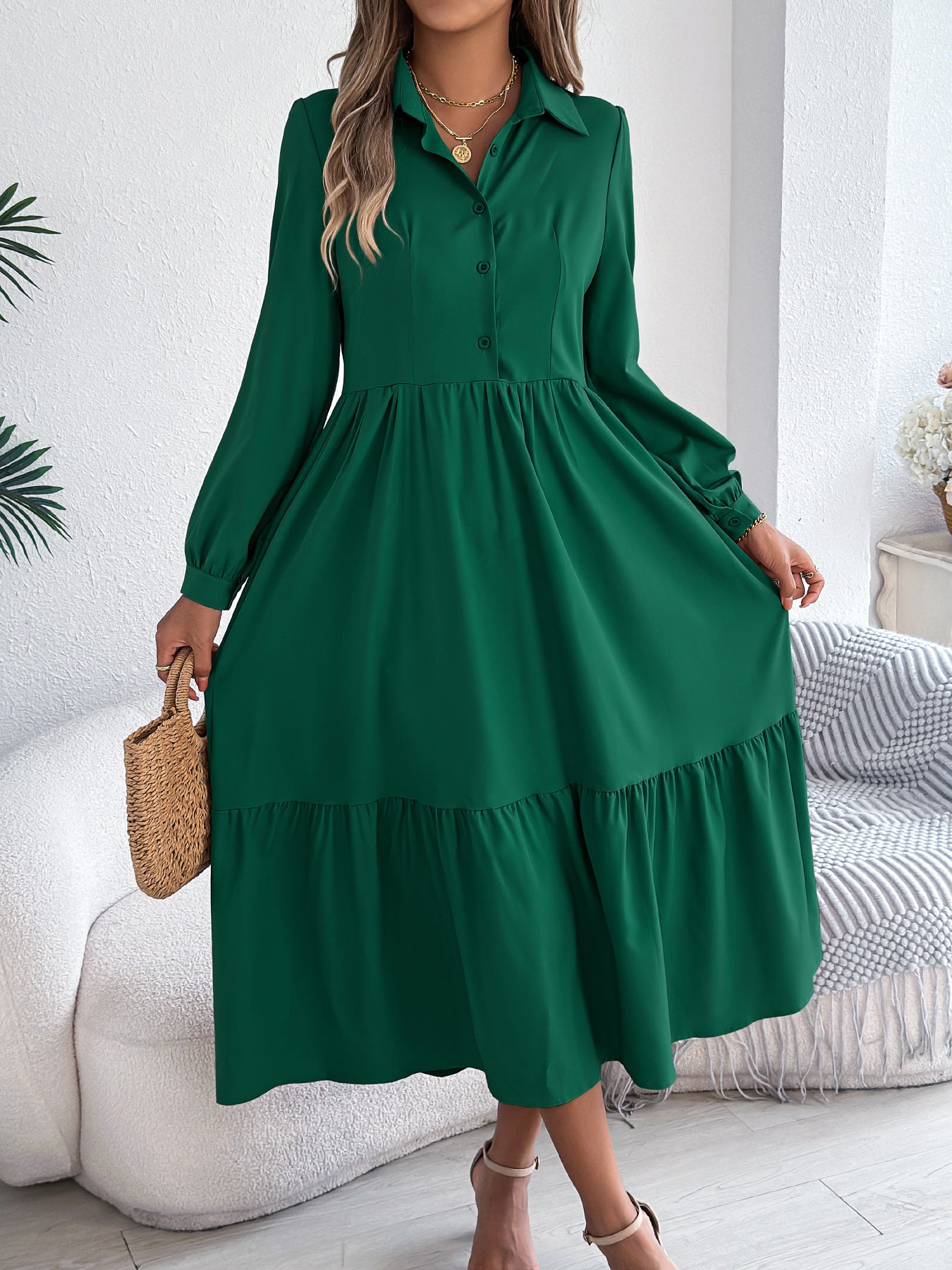 F&R Liyana Ruffle-Flow Shirt Dress