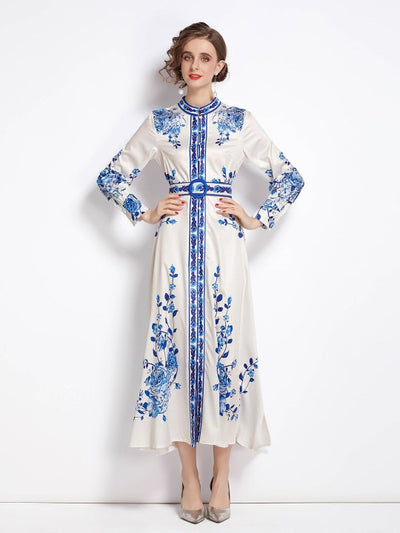 F&R Royal Blue Porcelain A-Line Dress