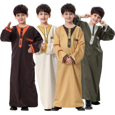 Middle East Youth Boys Traditional Robe – Ethnic Embroidered Festival Outfit