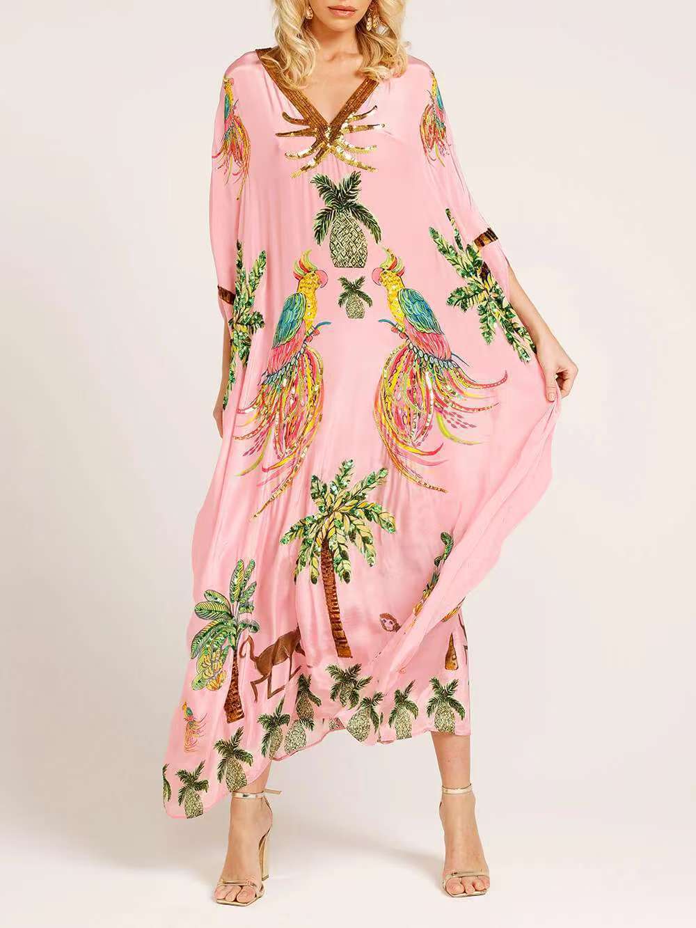 F&R Spring V-Neck Print Loose Fashion Dress