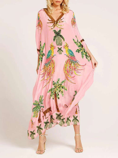 F&R Spring V-Neck Print Loose Fashion Dress