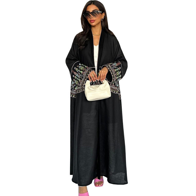 F&R Women's Middle East Embroidered Cardigan | Elegant Long Robe