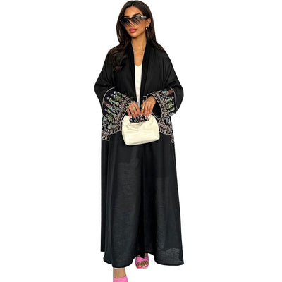 F&R Women's Middle East Embroidered Cardigan | Elegant Long Robe