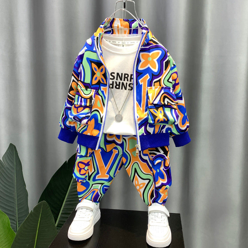 Boys’ Spring Cotton Two-Piece Outfit – Long Sleeve Shirt & Pants