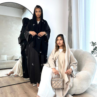 F&R Dubai Middle East Turkey Moon Embroidery Elegant Cardigan Robe | Long Sleeve Stylish Robe