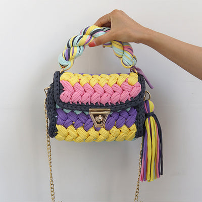 F&R Pure Handmade Cloth Strip Rainbow Bag