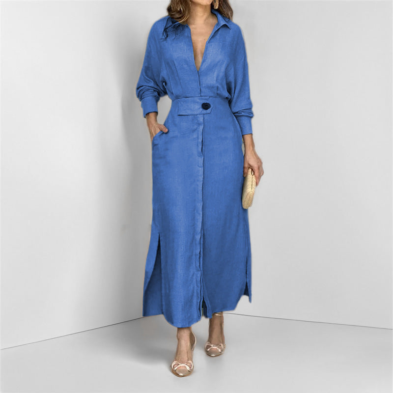 F&R V-Neck Long Sleeve Lapel Dress