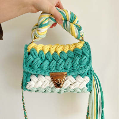 F&R Pure Handmade Cloth Strip Rainbow Bag