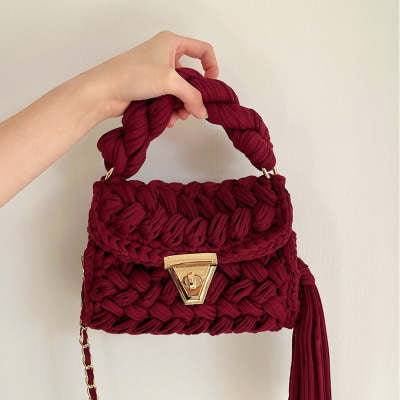 F&R Pure Handmade Cloth Strip Rainbow Bag