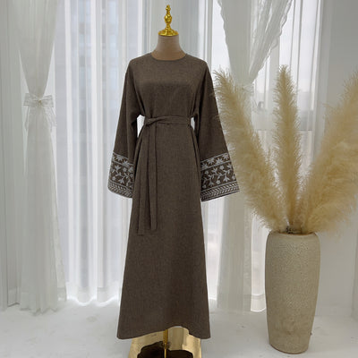 F&R Middle East Turkey Dubai Embroidered Elegant Dress Robe | Long Sleeve Modest Style