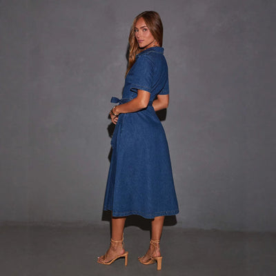 F&R Delia Lace-Up Denim Dress
