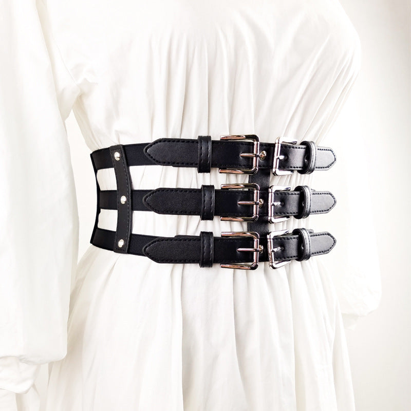 F&R Super-Wide Hollow Rivet Elastic Waist Belt