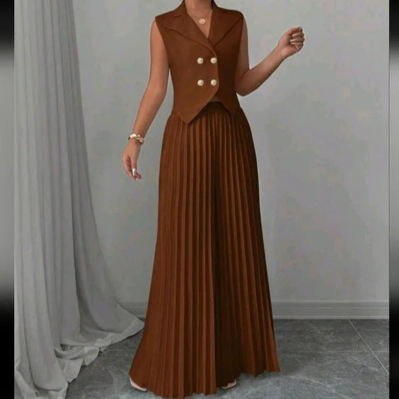 F&R Summer Button Vest Top with Pleated Trousers