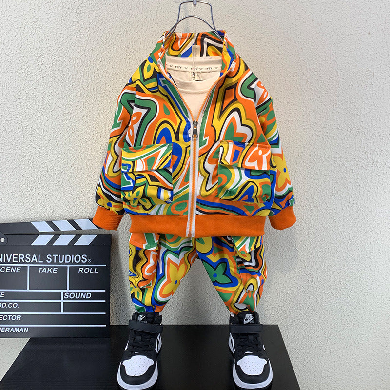 Boys’ Spring Cotton Two-Piece Outfit – Long Sleeve Shirt & Pants