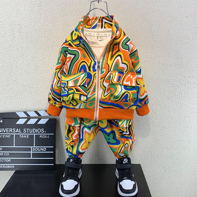 Boys’ Spring Cotton Two-Piece Outfit – Long Sleeve Shirt & Pants