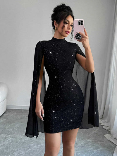 F&R Shiny Turtleneck Bodycon Dress