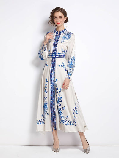 F&R Royal Blue Porcelain A-Line Dress