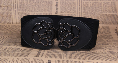 F&R 3-Piece Elastic PU Belt Set – Rose-Buckle Trio