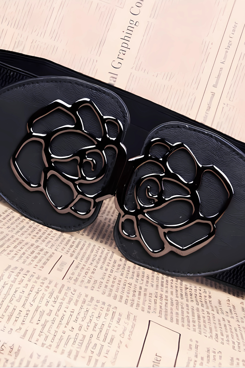 F&R 3-Piece Elastic PU Belt Set – Rose-Buckle Trio