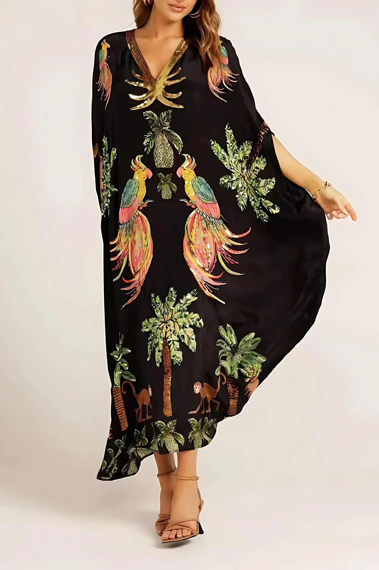 F&R Spring V-Neck Print Loose Fashion Dress